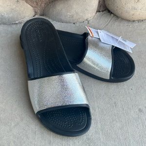 NWT Crocs silver slides sz 11 women